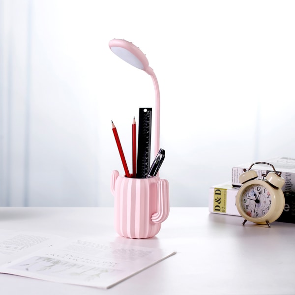 Rosa skrivebordslampe for barn, LED, USB-oppladbar, 3-nivå dimming B