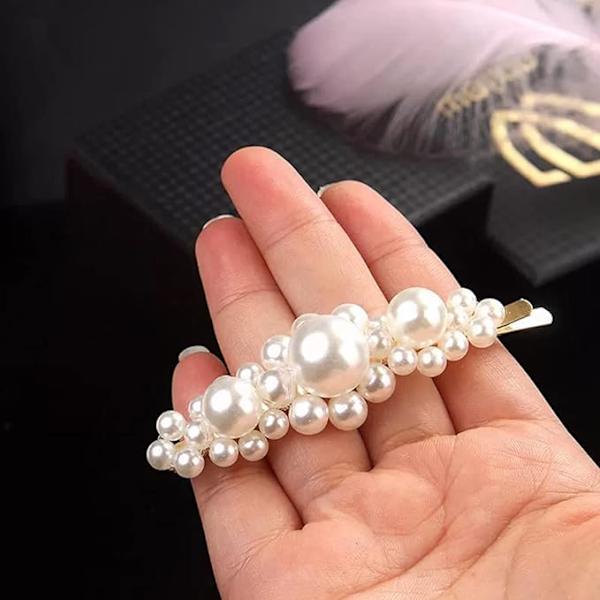 6 pärlhårklämmor Elegant pärlhår, glittrande pärlhår