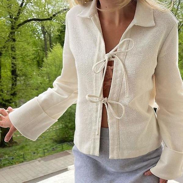Enfärgad Y2k Spetsad Cardigan Långärmad Blus.L.