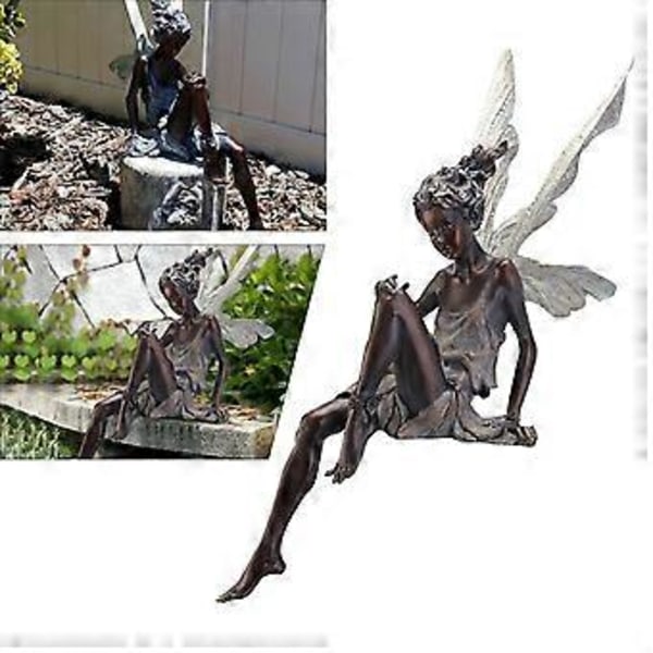 Hartsfe staty fontän dekorativ figurin veranda ängel skulptur vit(brun) Brown