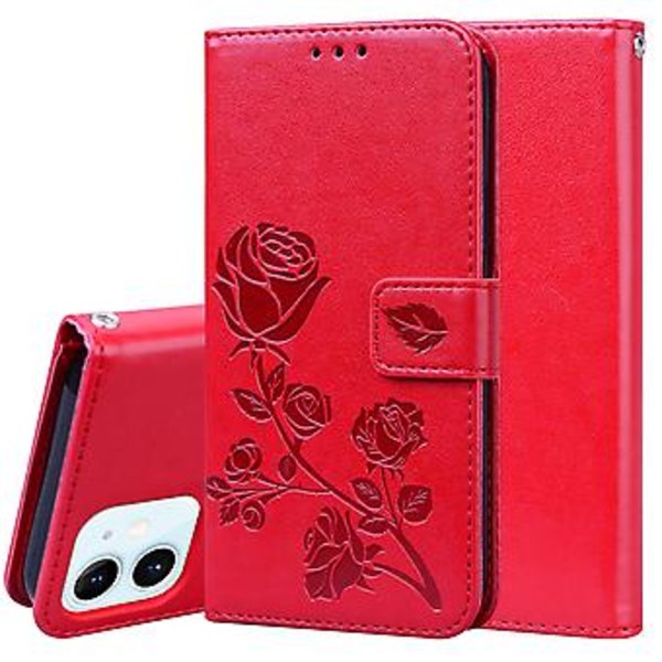 Ruusuaiheinen nahkakotelo iPhone 12:lle Red