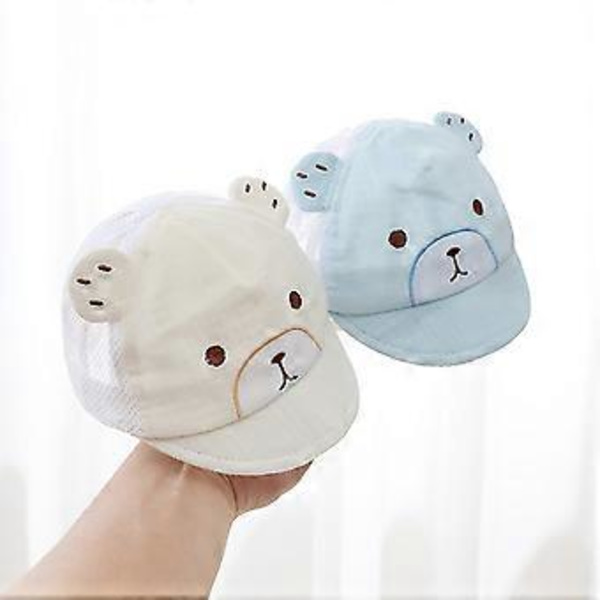 Andningsbara Baby Baseballkepsar Sommar Mesh Ankunge Tunga Hatt Trendig Söt Björn Solhatt Vindtät för Pojkar Flickor Unisex Blå Blue