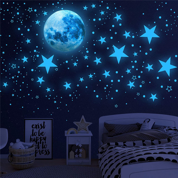 Dark Star Glow för tak, Dark Star Glow och Moon Wall Sticker