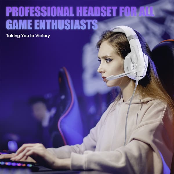 Headset, kablet pc-gamingheadset med LED-lys til PS5, gamingheadset - hvid White