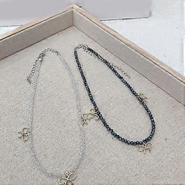 Simpel sløjfeknude charme halskæde mode krave halskæde kravebenskæde krystal perlebesat choker halskæde statement smykker blå Blue