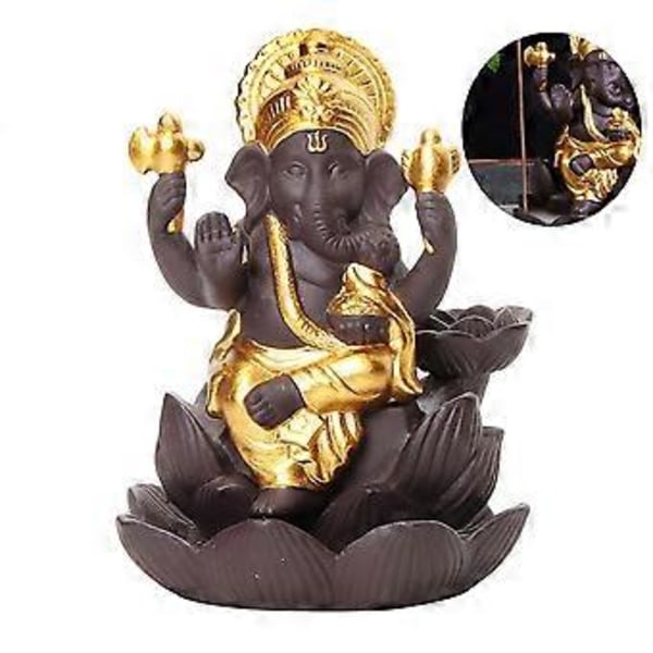 Keramisk Ganesha Buddha Røgelsebrænder med Tilbageløb Håndlavet Figur Elefant Gud Statue Hjem Røgelsesholder Gylden