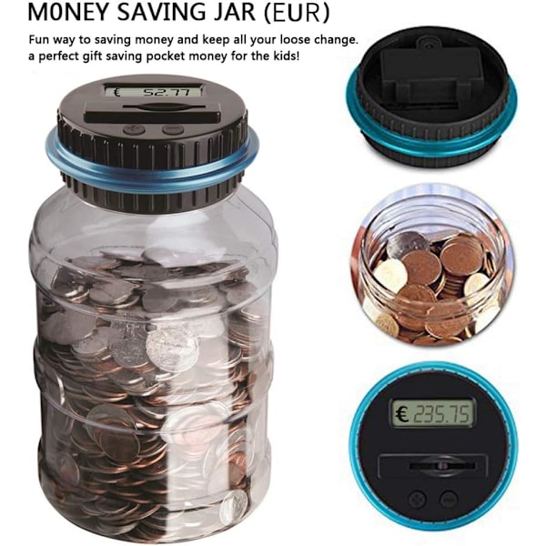 Digital Mynttank, Automatisk Spargris med LCD-Display, 2,5L La