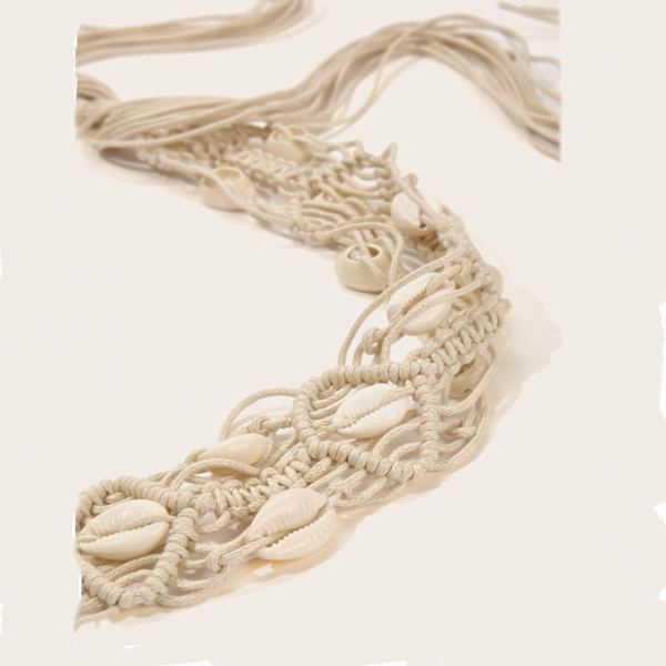 Kvinde Bohemian stil vævet skal bredskygget bælte (beige, tot