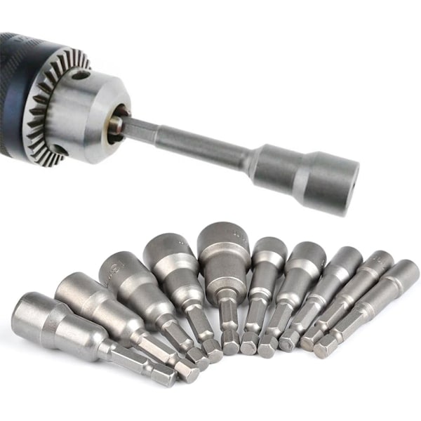 10 stk. Magnetiske Hex Sokkel Sæt 6-15mm Slagdriver, Magnetisk Hex