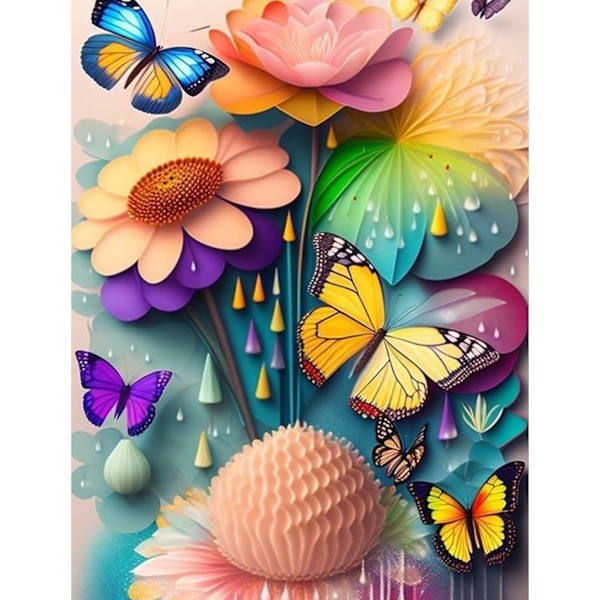 30x40cm Blommor Diamantmålning för Vuxna, 5D Fjärilar Diamo