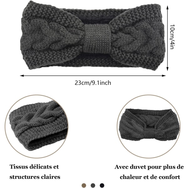 Grå, Svart, Khaki - Vinterhodebånd for Kvinner, Fleece Hodebånd