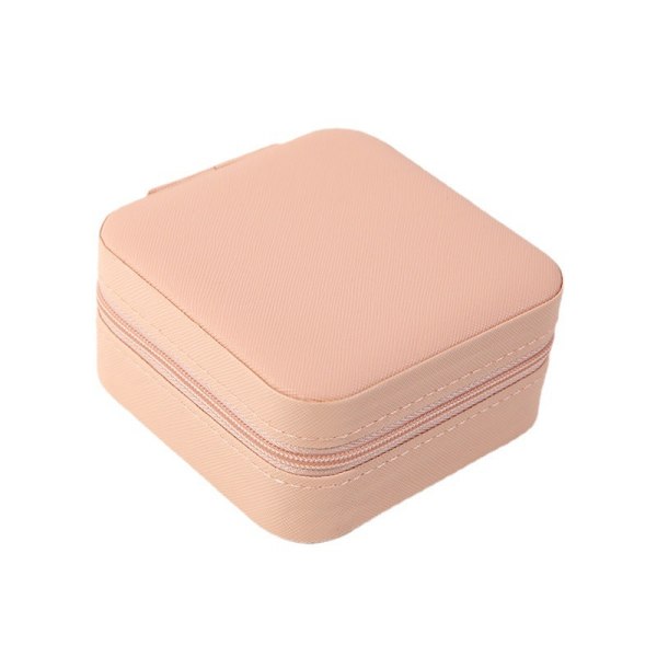 Rosa, 9,5 * 9,5 * 5 cm liten bärbar syntetiskt läder smyckeskrin