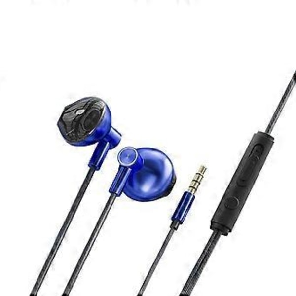 Langalliset nappikuulokkeet 3,5 mm / Type-C -liitännällä, mikrofonilla varustettu kuulokemikrofoni musiikin kuunteluun ja pelaamiseen matkapuhelimille, sininen Blue