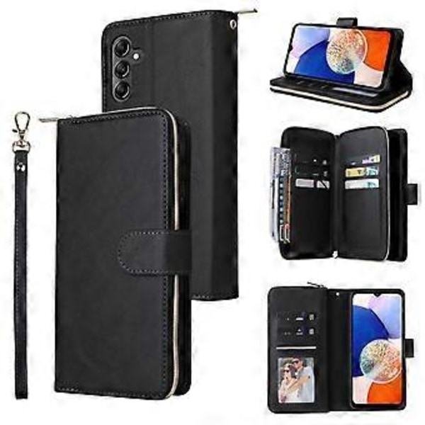 För Samsung Galaxy A15 4G/A15 5G Fodral Läder 9 Kortplatser Telefonfodral med Handledsrem Style A
