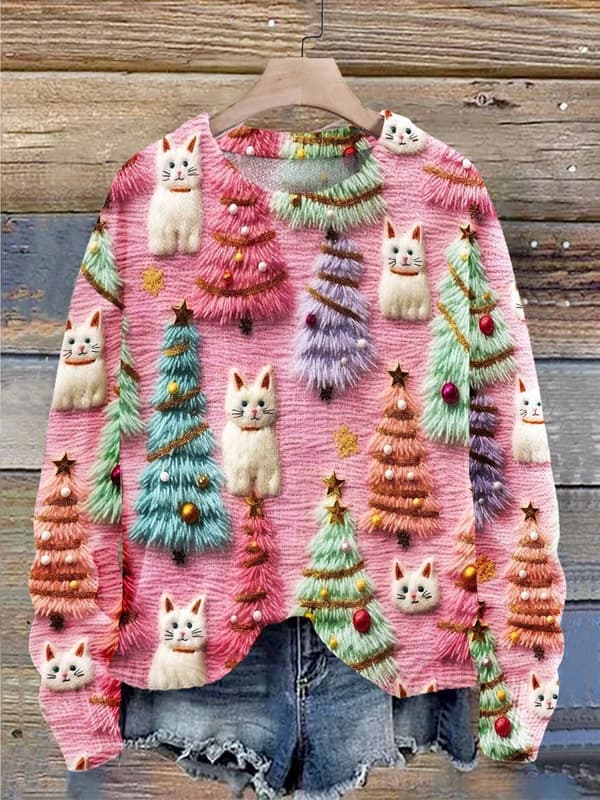 Jule sweatshirt til kvinder med print, lange ærmer, afslappet crewneck pullover, style 11 - størrelse S S