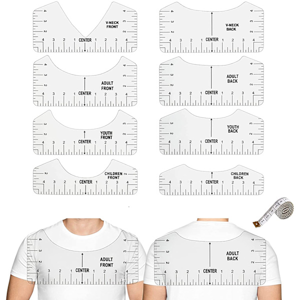 8 stk. T-shirt lineal guide T-shirt justeringsværktøj lineal bærbar
