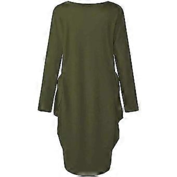 Dame Løstsiddende Kjole Print Fuld Ærme O-Hals Lomme Plus Størrelse Midi Casual Kjole Vintage Kvinder Kjole