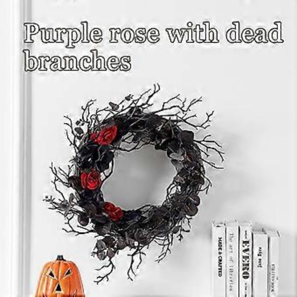 Halloween Dørkrans med Eukalyptusblader Rød Rose  God Halloween Krans