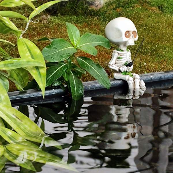 1 stk. Resin fiskeskalle håndverk ornament Halloween dekorasjon hel