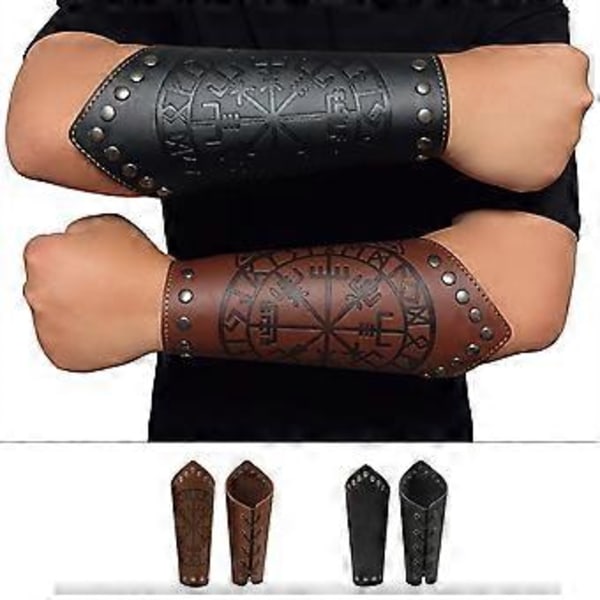 Gotiske armbeskyttere til voksne med præget mønster, punk-kriger, renæssance, pirat, ridder, PU snørebånd, armbånd, sort A