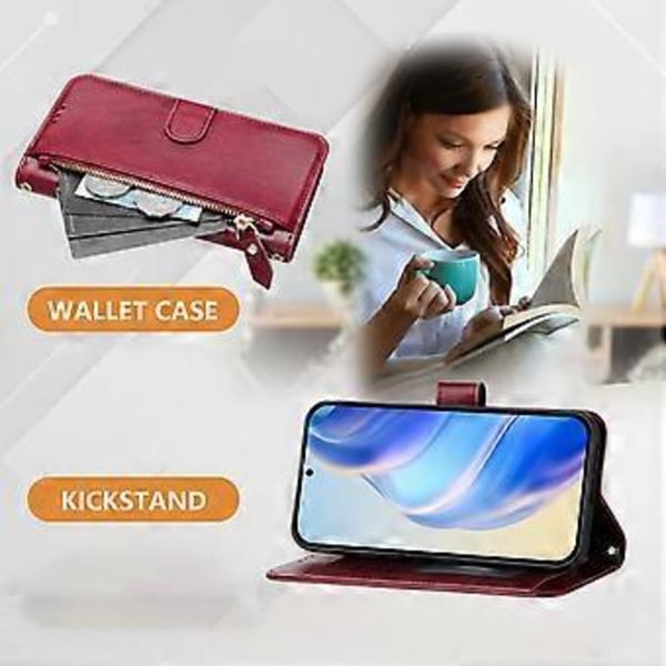 Til OnePlus Ace 5 Pro 5G/OnePlus 13R 5G Etui Lynlåslomme Flere Kortpladser Læder Telefon Cover Red