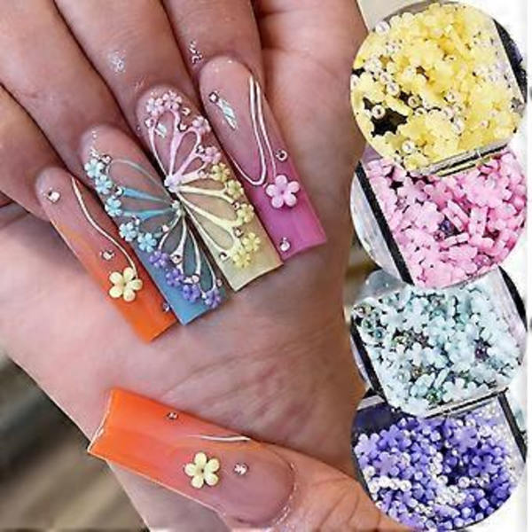 12 Fack 3D Harts Blomma Nageldelar Dekoration Blandade Stålpärlor Ädelstenar Berlocker Nageltillbehör Professionella Nageltillbehör