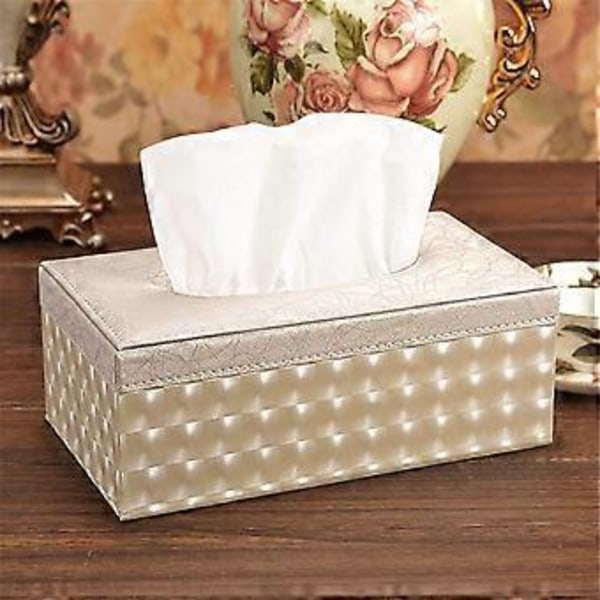 Rektangulær PU-læder kosmetikservietboks Tissue kosmetikservietboks servietdispenser til hjemmet kontor bil - Beige