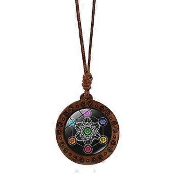 Mystinen pyhän geometrian puukaulakoru Sri Yantra ja Metatronin kuutio riipus kaulaketju säädettävä pituus solisluuketju 6