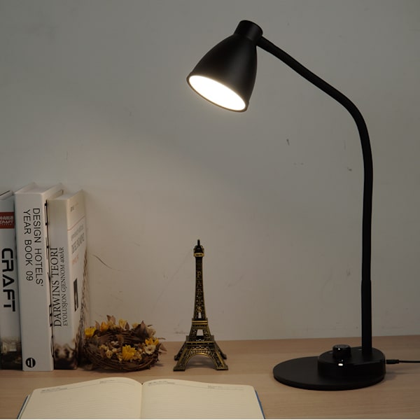 1 st LED-skrivbordslampa med USB-laddningsport 3 färglägen Helt dimbar