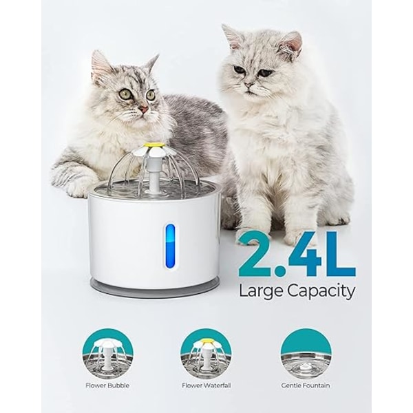 Katt- och hundfontän 2,4 l, tyst kattfontän med LED-ljus