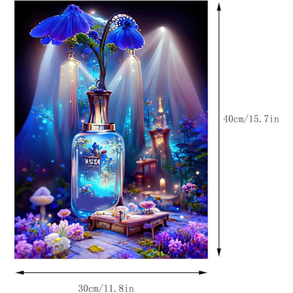 30 × 40 cm DIY Diamantmålning Kit, 5D Blå Blommor Bilder P