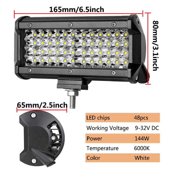 2-pak traktor LED-arbeidslys 144W bilspotlys 16 LED-strimler W