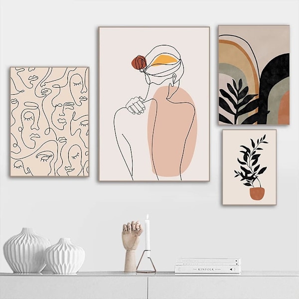 Abstrakte og minimalistiske linjer, kvindelig silhuet, boligindretning
