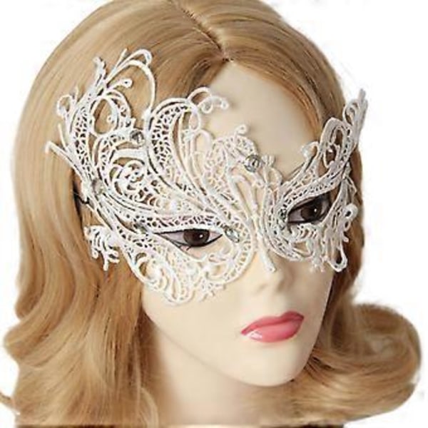 Maskeradmask för kvinnor, sexig spetsmask för Halloween-maskerader, karnevaler, fester, baler, middagsbjudningar, bröllop, vit