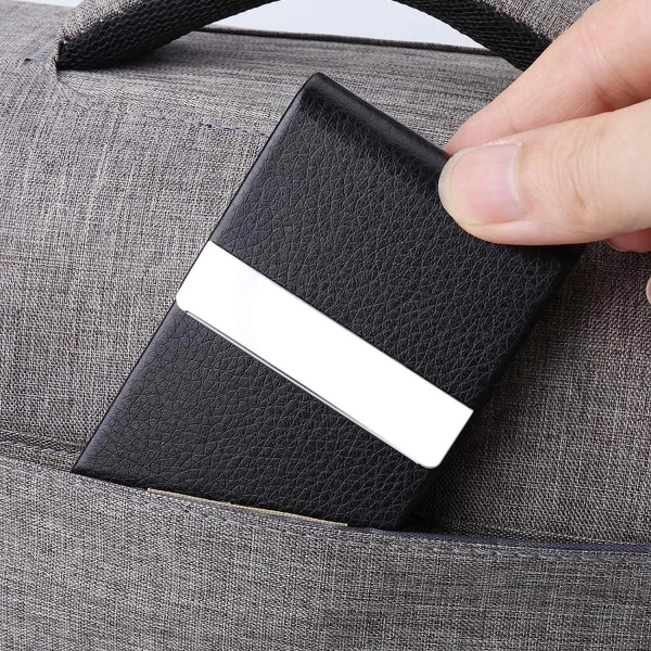 1PC Black Stainless Steel and Synthetic Leather Business Card Hol