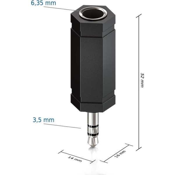 2X Stereo Audio Jack Adapter 3,5 mm hann til 6,3 mm Jack HiFi Jack A