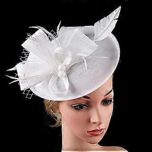 Hårband Blomma Mesh Hårband Pillbox Hatt Hårspänne Cocktail Te Party Huvudstycke Rosavit white