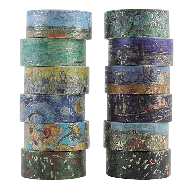 Tejpset 12 Rullar Söt Guldfolie Van Gogh Målningsserien Decora