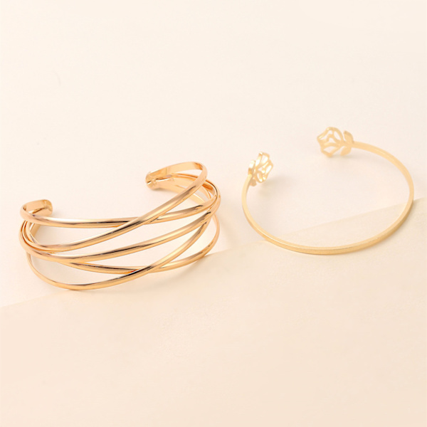 Smykker Sæt Charm Rose Armbånd Multi-lag Hul Guld Kors Åben