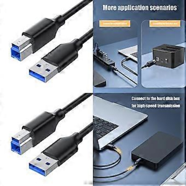 USB A til B Skannerkabel, Rask Datasynkroniseringskabel, Hann til Hann Printerkoblinger 2m