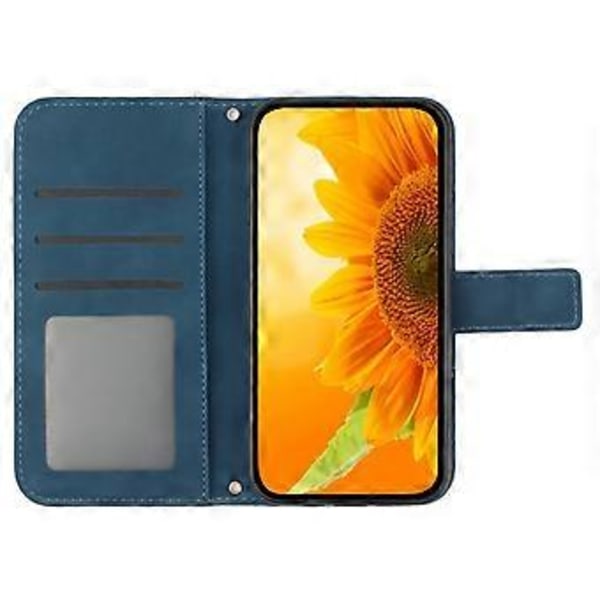 Oppo A58 4G lompakkokotelo, auringonkukkakuvio, jalustallinen nahkakotelo ja ranneke Style I