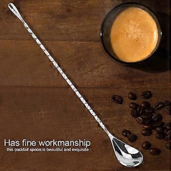 1 stk. Cocktailskje i rustfritt stål, drikkevare kaffe blandingsverktøy med langt håndtak, Sølv, 30 cm