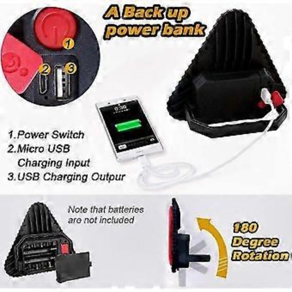 USB Ladattava Kannettava LED-turvakolmio Valo 4 Kirkkaustilalla