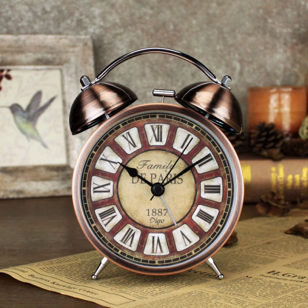 Klassisk Bell Väckarklocka, Vintage Retro Silent Alarm Clock, Lumin