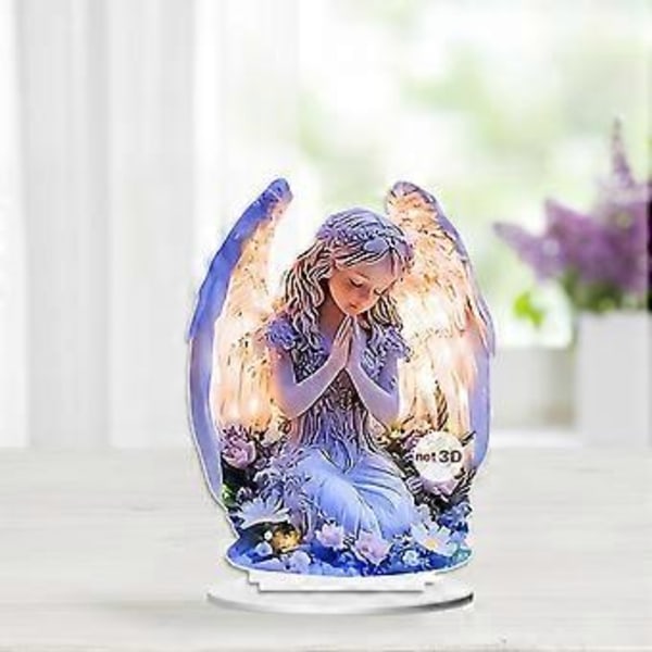 Kvinde Himmelsk Ornament Med Vinge Bedende Fladt Akryl Ornament Boligdekoration Purple