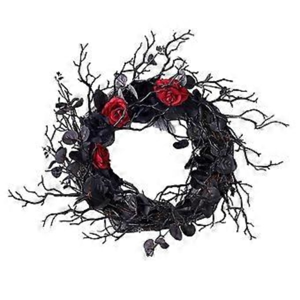 Halloween Dørkrans med Eukalyptusblader Rød Rose  God Halloween Krans