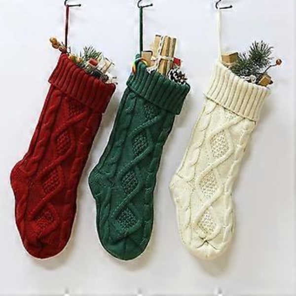 Kraftig Stickad Julklapp Present Godisstrumpor Julstrumpa Högtider Fest Heminredning Red 46cm
