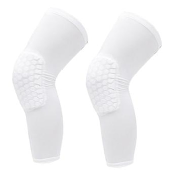 2 st knäskydd, unisex, förlängt honeycomb anti-kollisions kompressions knäskydd, basket vit L