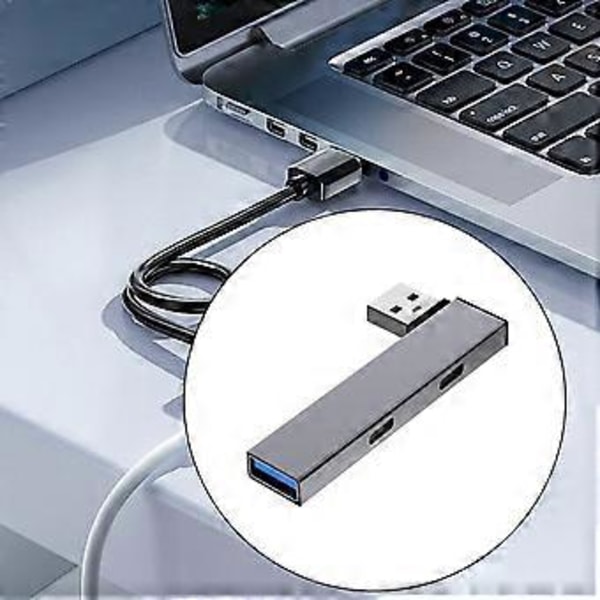 Alumiininen USB3.0 Hub USB-jakaja USB-laajennin USB - 2Type C ja USB-porttilaajennin nopeaan tiedonsiirtoon Harmaa Gray