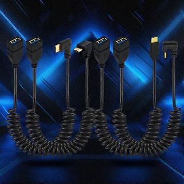 Guldpläterad Teleskopisk Spiral USB A till Typ C OTG Datakabel Snabb Laddningssladd för Extern Hårddisk C